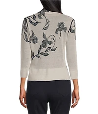 NIC + ZOE Inked Blooms 4-Way Knit 3/4 Sleeve Cardigain