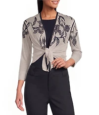 NIC + ZOE Inked Blooms 4-Way Knit 3/4 Sleeve Cardigain