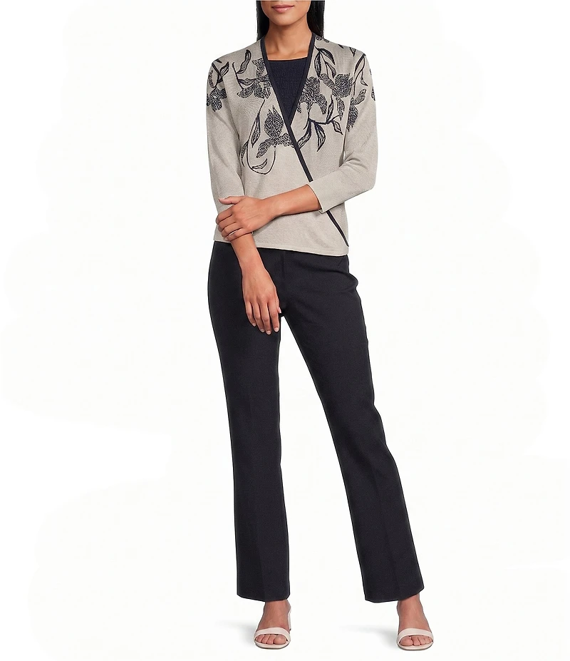 NIC + ZOE Inked Blooms 4-Way Knit 3/4 Sleeve Cardigain