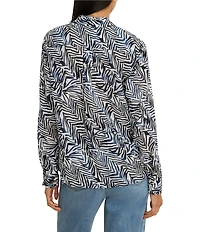 NIC + ZOE Inked Lines Bande Collar V-Neck Long Sleeve Shirt