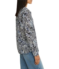 NIC + ZOE Inked Lines Bande Collar V-Neck Long Sleeve Shirt