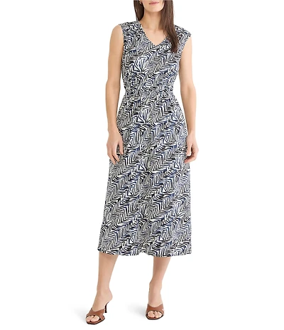 NIC + ZOE Inked Lines Dierdre V-Neck Sleeveless Midi Dress