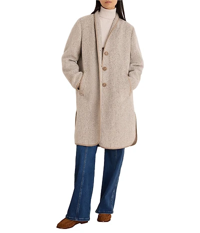 NIC + ZOE Jacquard Wool-Blend Shawl Collar Long Sleeve Herringbone Top Coat