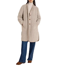 NIC + ZOE Jacquard Wool-Blend Shawl Collar Long Sleeve Herringbone Top Coat