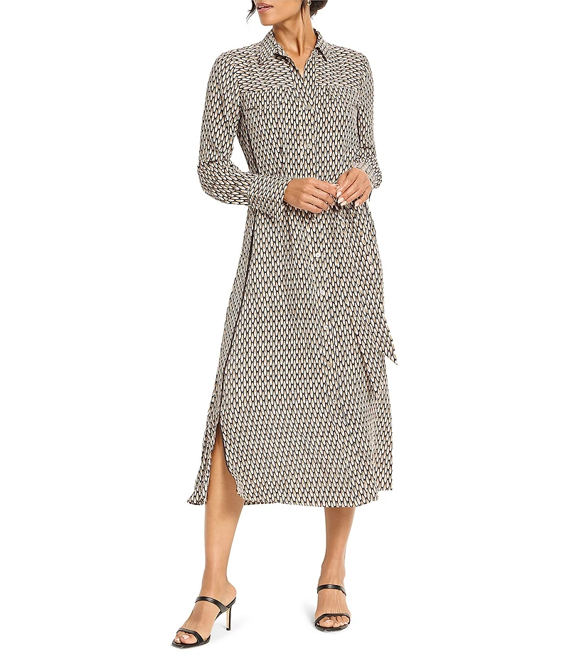 NIC + ZOE Juni Abstract Dot Point Collar Long Sleeve Button Front Midi Shirt Dress
