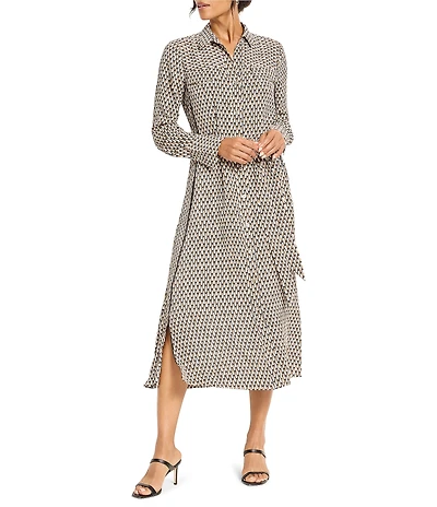 NIC + ZOE Juni Abstract Dot Point Collar Long Sleeve Button Front Midi Shirt Dress