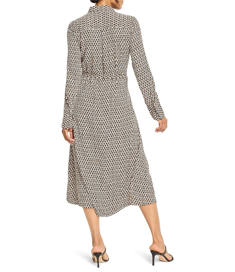 NIC + ZOE Juni Abstract Dot Point Collar Long Sleeve Button Front Midi Shirt Dress