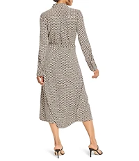 NIC + ZOE Juni Abstract Dot Point Collar Long Sleeve Button Front Midi Shirt Dress