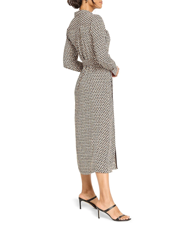 NIC + ZOE Juni Abstract Dot Point Collar Long Sleeve Button Front Midi Shirt Dress
