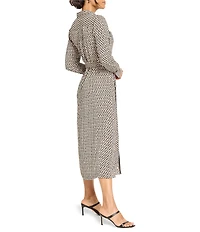 NIC + ZOE Juni Abstract Dot Point Collar Long Sleeve Button Front Midi Shirt Dress