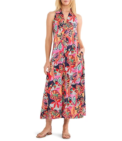 NIC + ZOE Kauai Garden Lorin Halter V-Neck Sleeveless Dress
