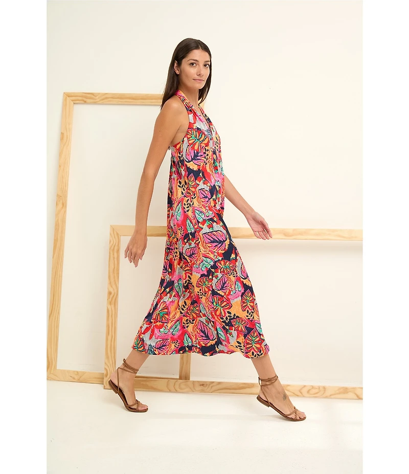 NIC + ZOE Kauai Garden Lorin Halter V-Neck Sleeveless Dress