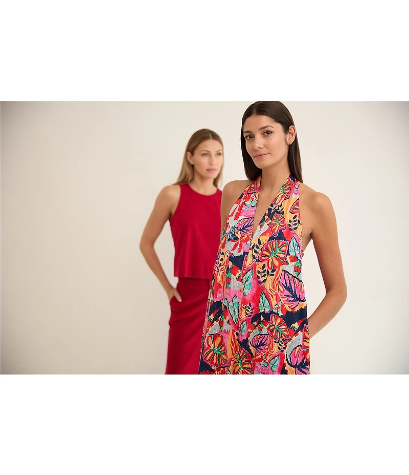 NIC + ZOE Kauai Garden Lorin Halter V-Neck Sleeveless Dress
