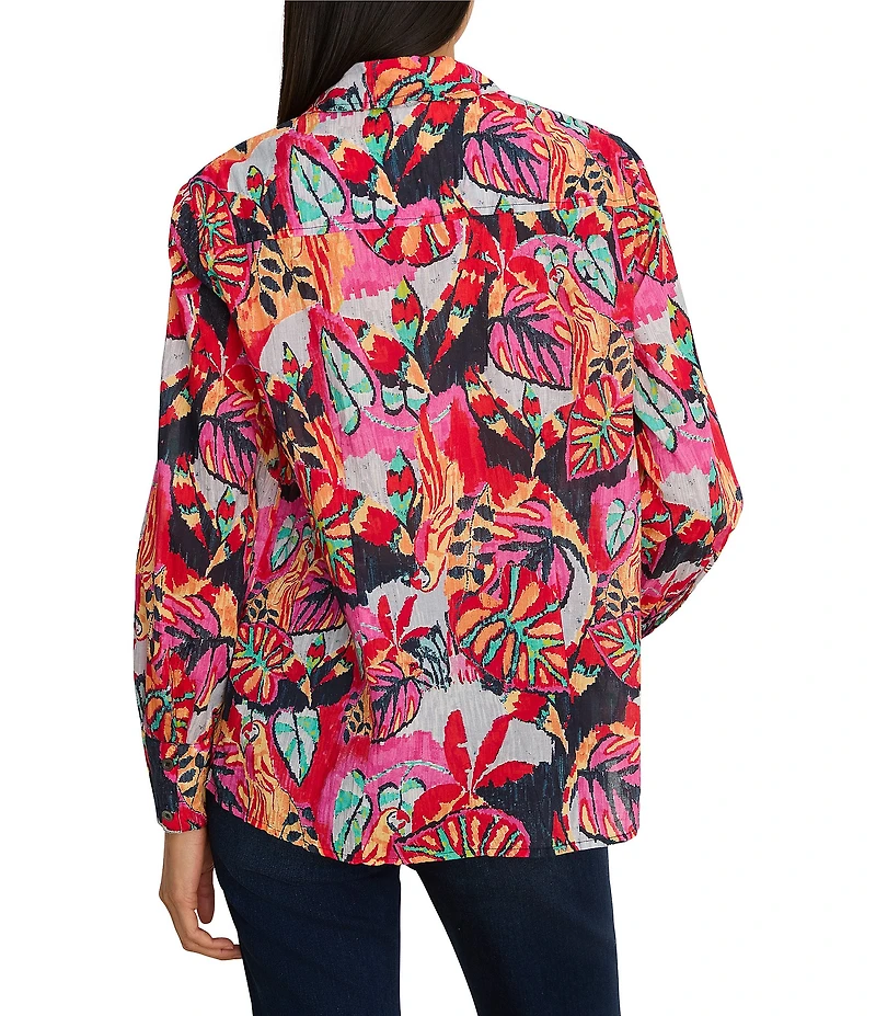 NIC + ZOE Kauai Garden Print Cotton Crinkle Collar Long Sleeve Shirt