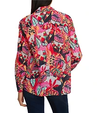NIC + ZOE Kauai Garden Print Cotton Crinkle Collar Long Sleeve Shirt