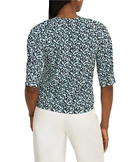 NIC + ZOE Knit Abstract Vines Print Split V-Neck Elbow Sleeve Top