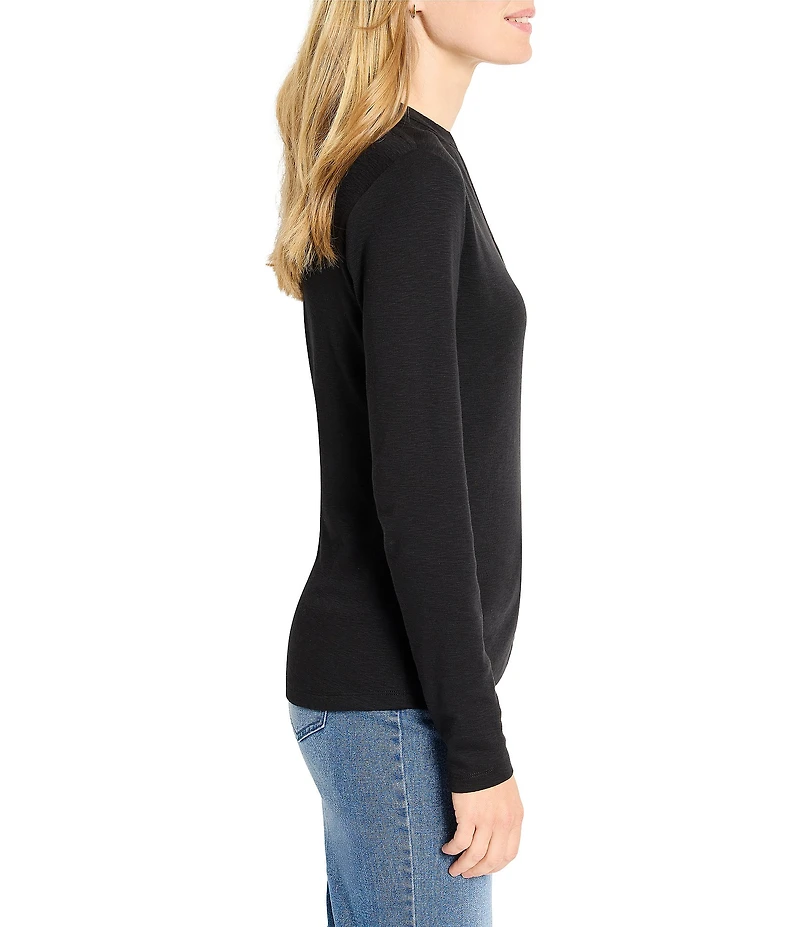 NIC + ZOE Knit Band Collar Henley Placket Long Sleeve Tee