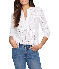 NIC + ZOE Knit Eyelet Split Neck Long Sleeve Top