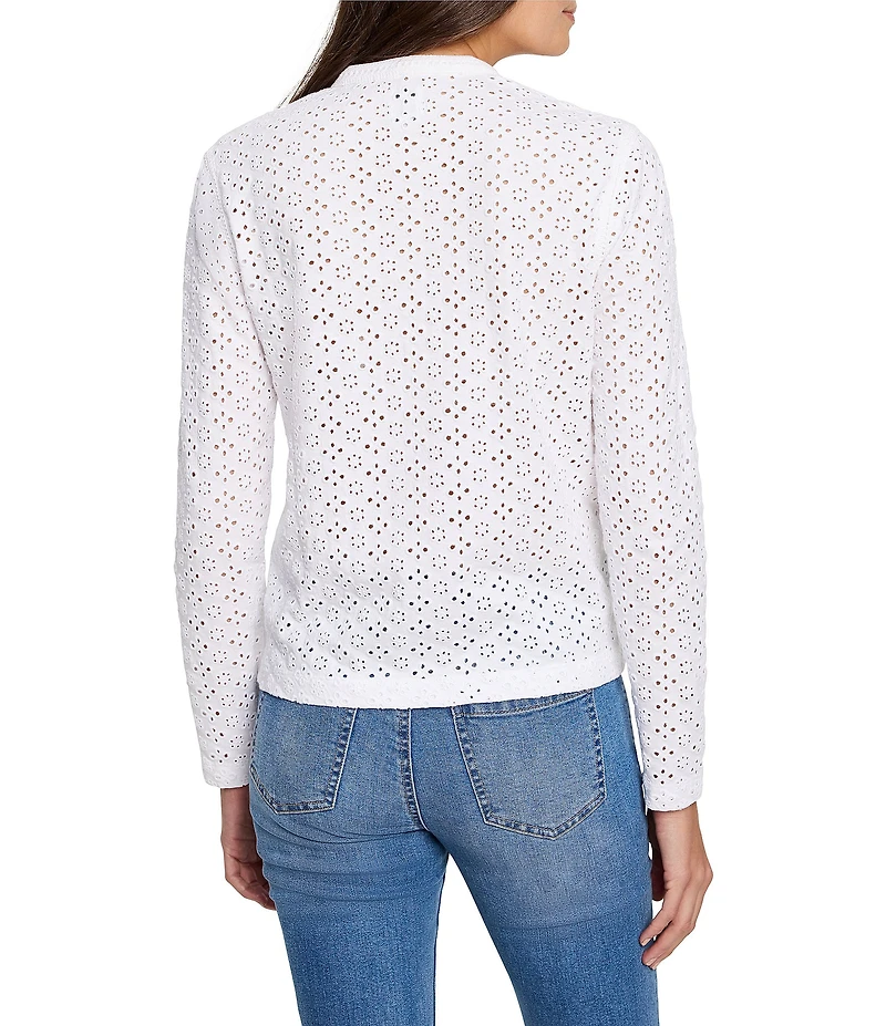 NIC + ZOE Knit Eyelet Split Neck Long Sleeve Top