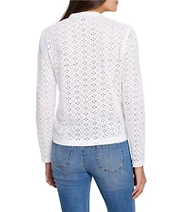 NIC + ZOE Knit Eyelet Split Neck Long Sleeve Top