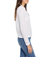 NIC + ZOE Knit Eyelet Split Neck Long Sleeve Top