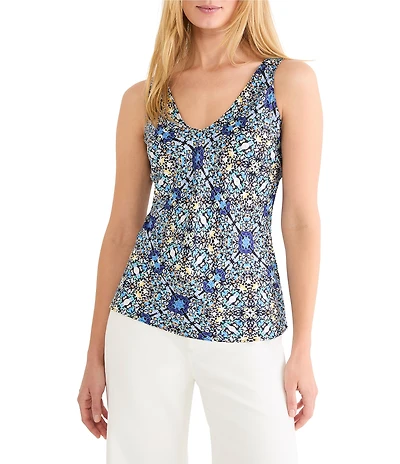NIC + ZOE Knit Filagree Tile Print Scoop Neck Sleeveless Tank