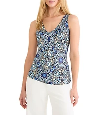 NIC + ZOE Knit Filagree Tile Print Scoop Neck Sleeveless Tank