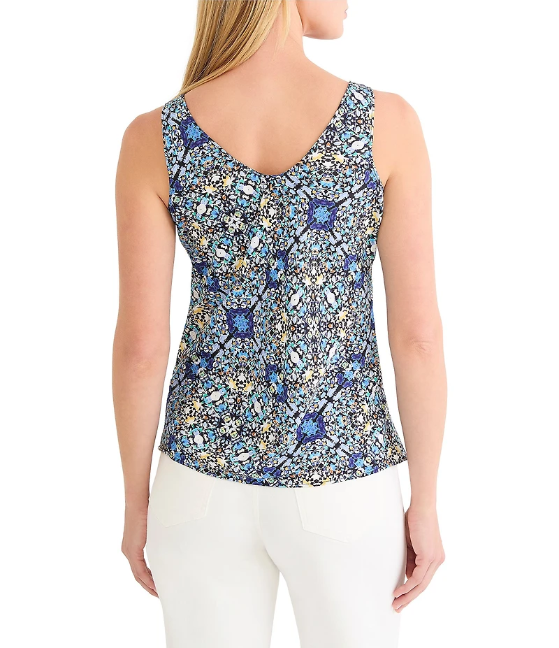 NIC + ZOE Knit Filagree Tile Print Scoop Neck Sleeveless Tank