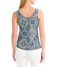 NIC + ZOE Knit Filagree Tile Print Scoop Neck Sleeveless Tank