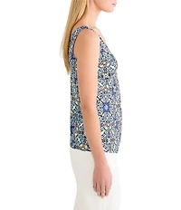 NIC + ZOE Knit Filagree Tile Print Scoop Neck Sleeveless Tank