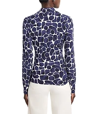 NIC + ZOE Knit Geo Pebble Print Collar V-Neck Long Sleeve Wrap Shirt