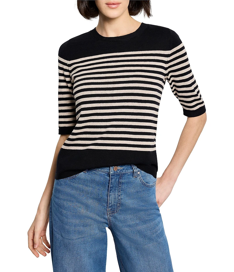 NIC + ZOE Knit-In Stripe Round Neck Elbow Sleeve Sweater Tee