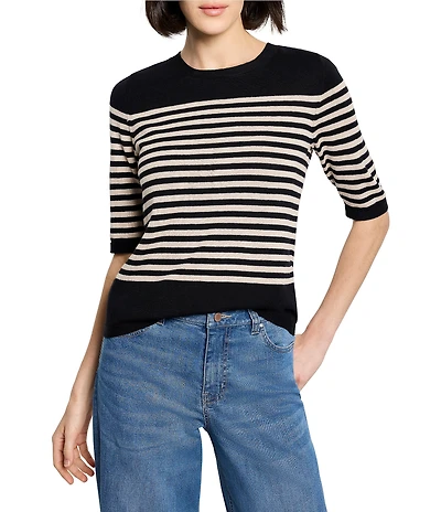 NIC + ZOE Knit-In Stripe Round Neck Elbow Sleeve Sweater Tee