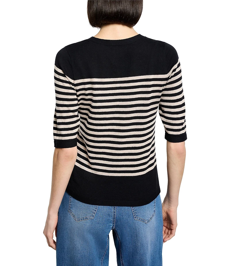 NIC + ZOE Knit-In Stripe Round Neck Elbow Sleeve Sweater Tee