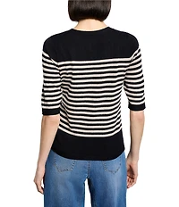 NIC + ZOE Knit-In Stripe Round Neck Elbow Sleeve Sweater Tee