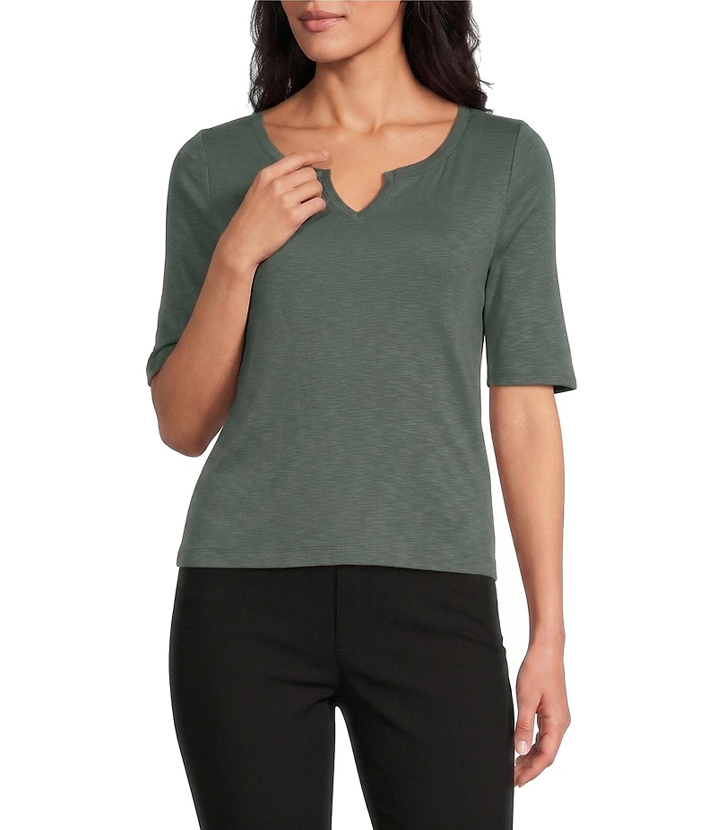 NIC + ZOE Knit Notch Split V-Neck Elbow Sleeve Tee