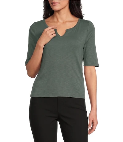 NIC + ZOE Knit Notch Split V-Neck Elbow Sleeve Tee