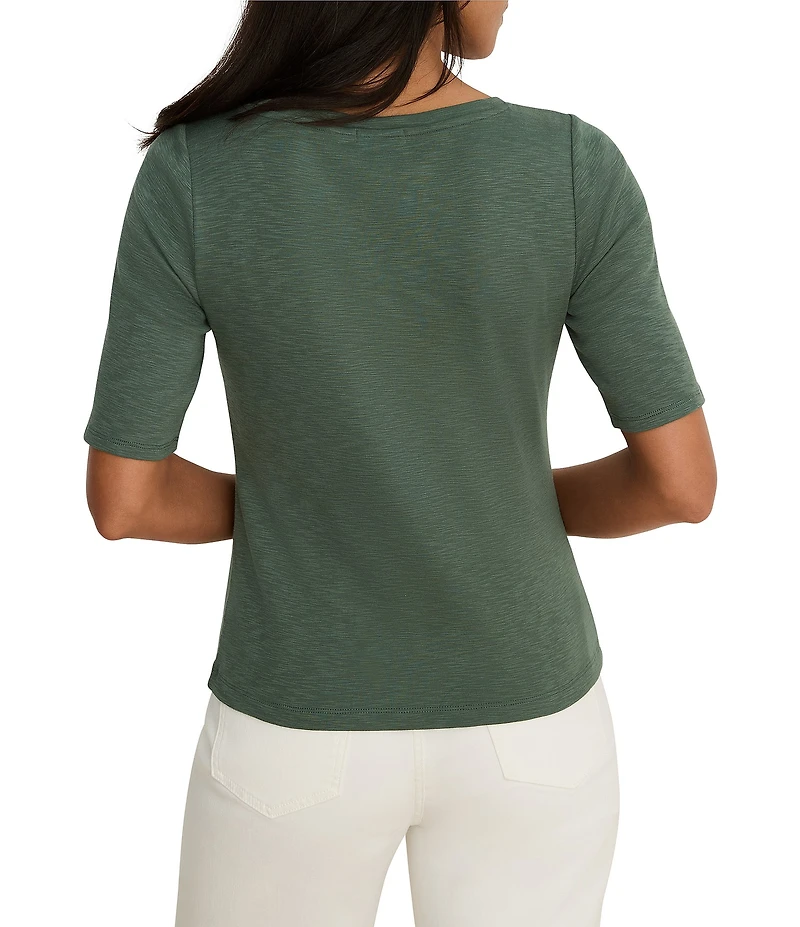 NIC + ZOE Knit Notch Split V-Neck Elbow Sleeve Tee