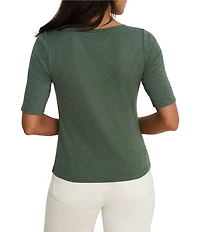 NIC + ZOE Knit Notch Split V-Neck Elbow Sleeve Tee