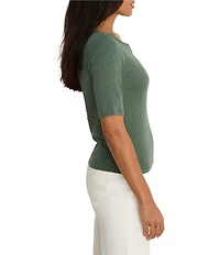 NIC + ZOE Knit Notch Split V-Neck Elbow Sleeve Tee
