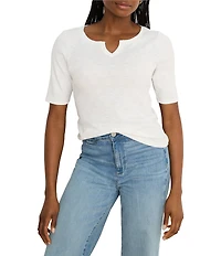 NIC + ZOE Knit Notch Split V-Neck Elbow Sleeve Tee