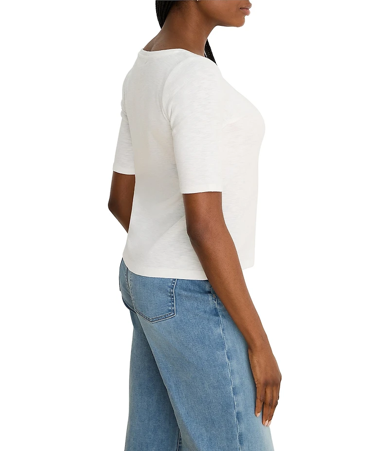 NIC + ZOE Knit Notch Split V-Neck Elbow Sleeve Tee