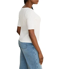 NIC + ZOE Knit Notch Split V-Neck Elbow Sleeve Tee