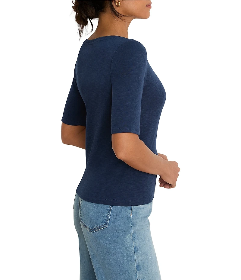NIC + ZOE Knit Notch Split V-Neck Elbow Sleeve Tee