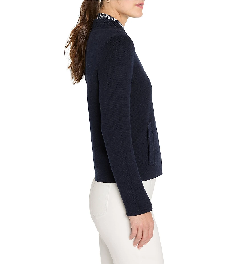 NIC + ZOE Knit Round Neck Long Sleeve Button Front Bomber Jacket