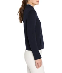 NIC + ZOE Knit Round Neck Long Sleeve Button Front Bomber Jacket