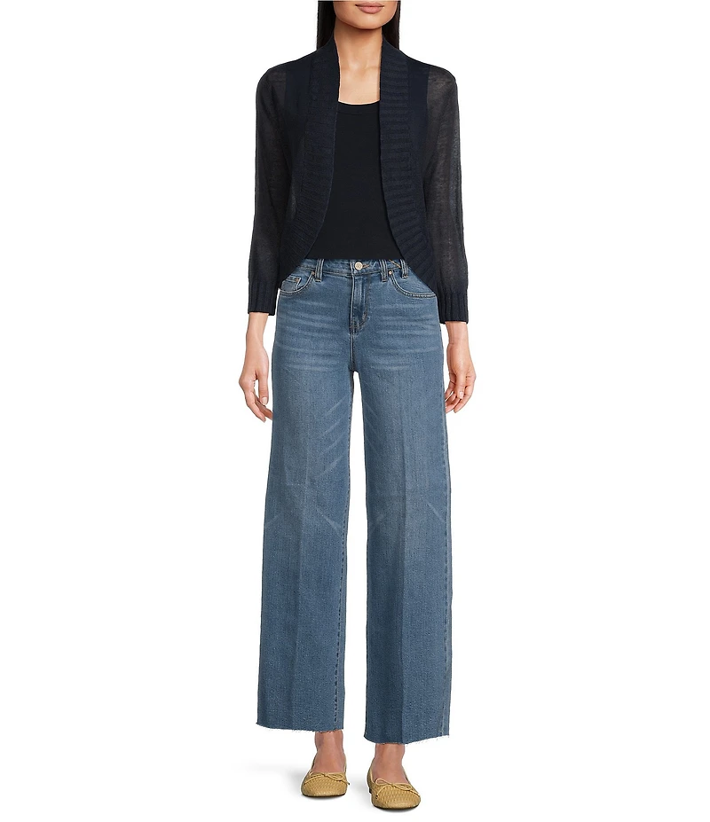 NIC + ZOE Linen Blend Knit Stand Collar 3/4 Sleeve Bolero Cardigan