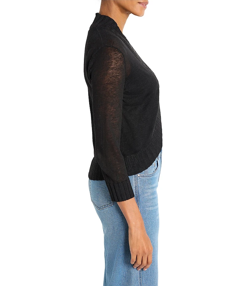 NIC + ZOE Linen Blend Knit Stand Collar 3/4 Sleeve Bolero Cardigan