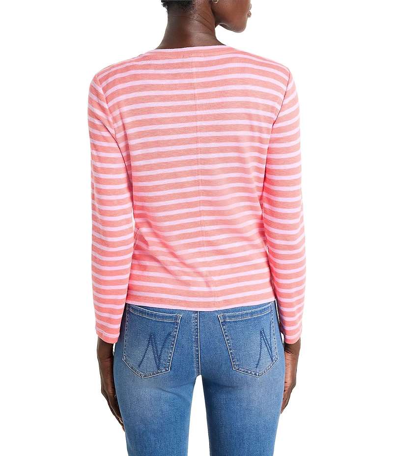 NIC + ZOE Knit Striped Print Crew Neck Long Sleeve Cardigan