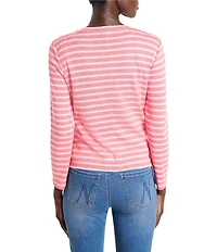 NIC + ZOE Knit Striped Print Crew Neck Long Sleeve Cardigan